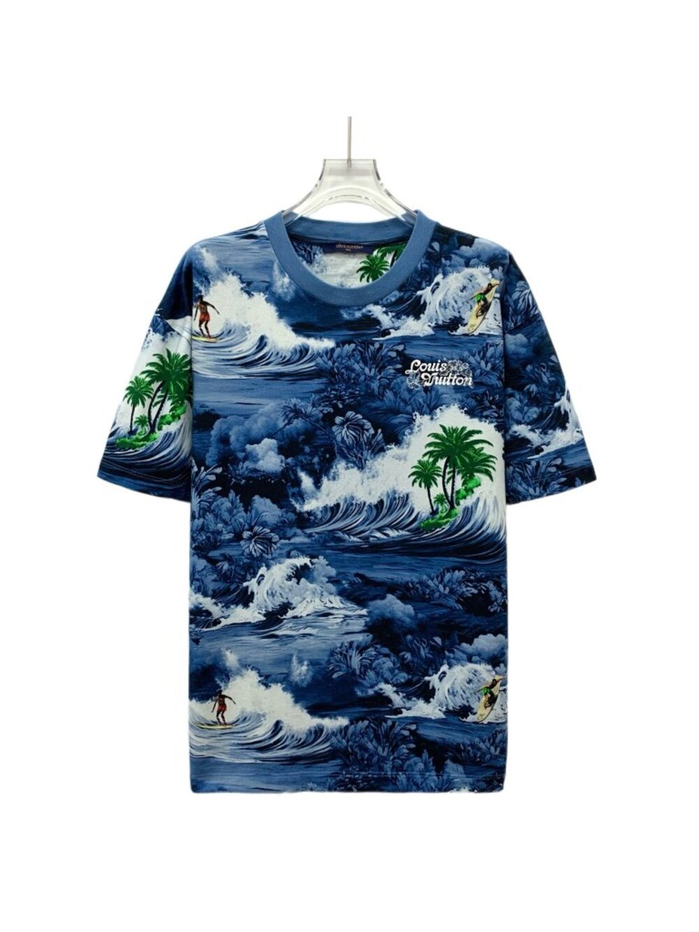 Louis Vuitton 2024 Pharrell Williams Collaboration Blue Wave Logo Embroidered T-